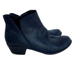 Lucky Brand Leather Ankle Boots Sz 6.5 Black Heeled Booties Classic Timeless